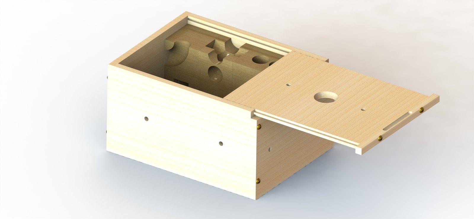 CAD-Modell der Aufbewahrungsbox für die Kugelbahn mit Schiebedeckel